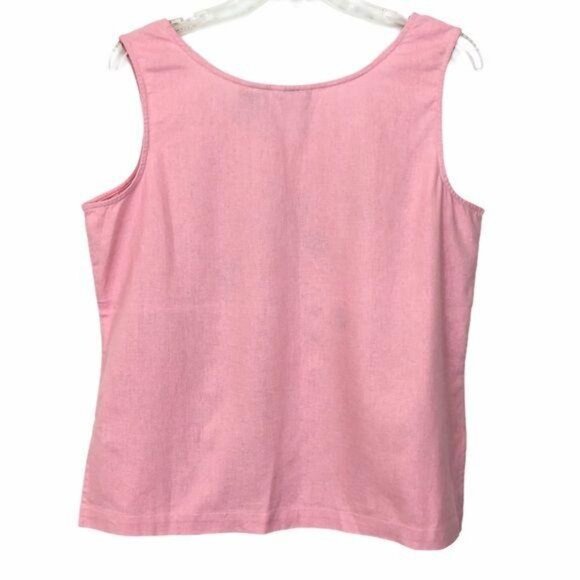 White Stag Vtg Y2K Pink Floral Appliqué Tank Top Women’s Large Linen Blend - Picture 2 of 8